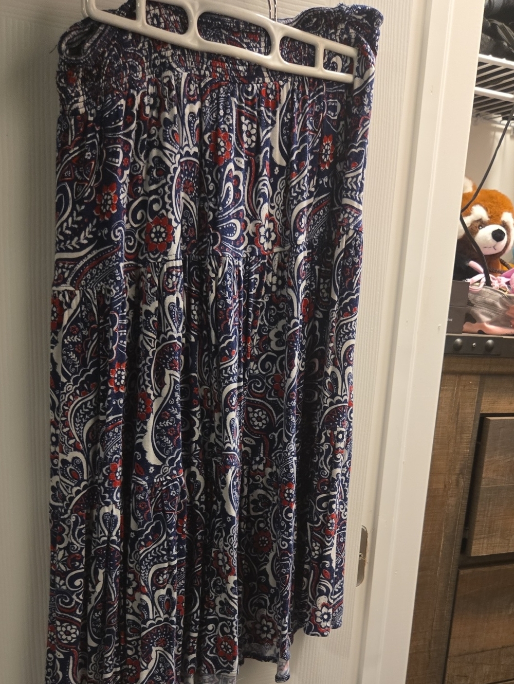 St. John's Bay Navy Paisley Maxi Skirt with Red and White Floral Accents